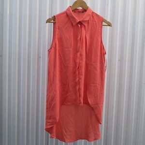 NWT Zac & Rachel Coral Sleeveless High Low Button Front Blouse Top Women Large